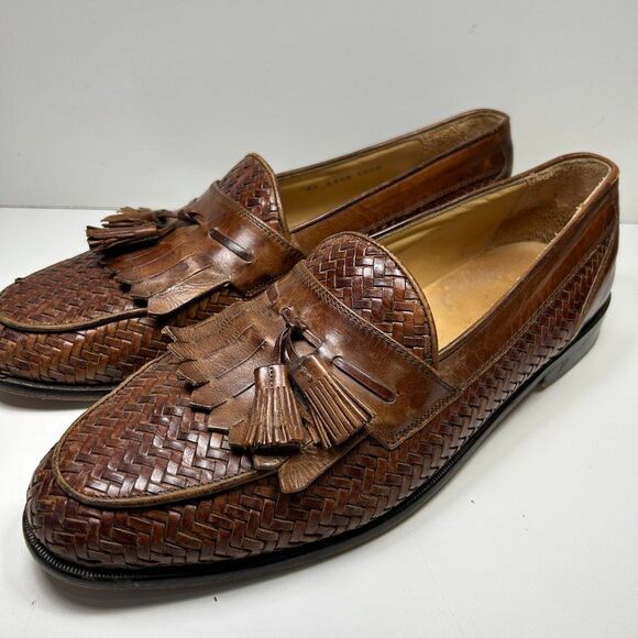 Johnston & Murphy Domani Brown Woven Leather Tassel Loafers Men\'s 10.5 M